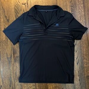 Travis Mathew Men's Black Polo Shirt with Subtle Stripes